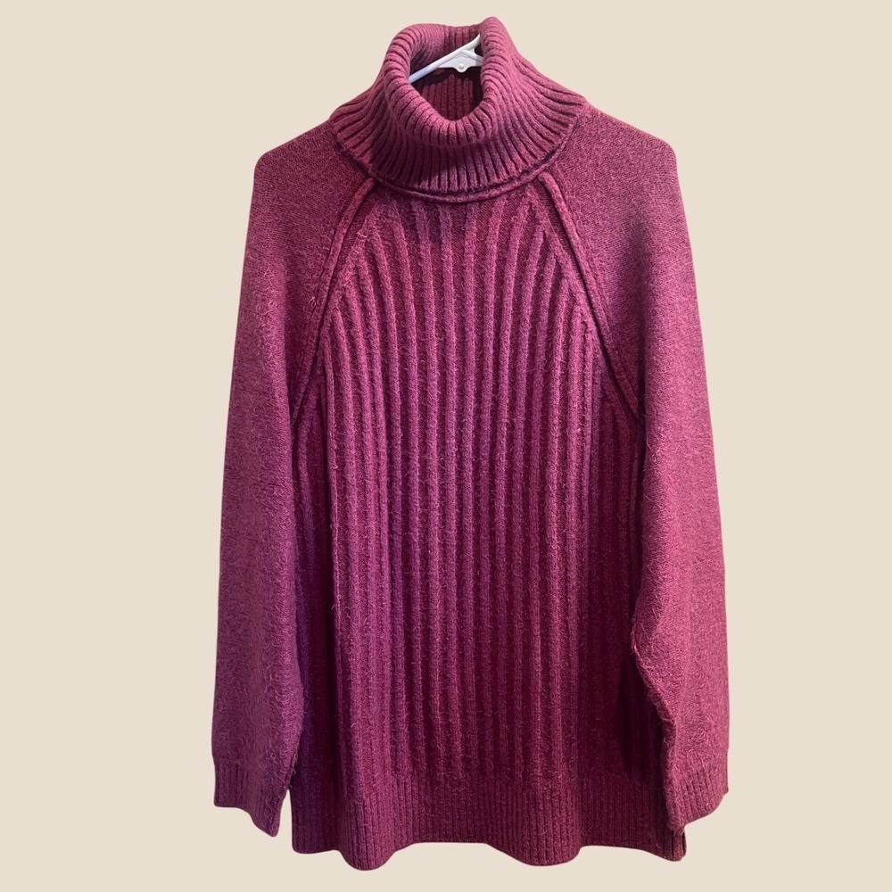 Free People Turtleneck Sweater Womens XSmall Magenta Ribbed Oversized Knit